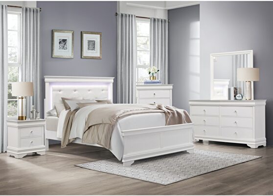 White finish queen bed with led lighting