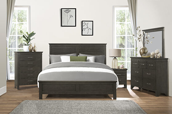 Charcoal gray finish transitional styling queen bed