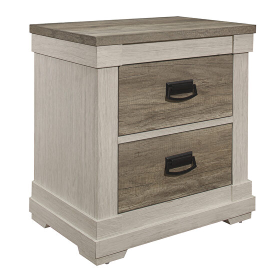 White and weathered gray finish transitional styling nightstand