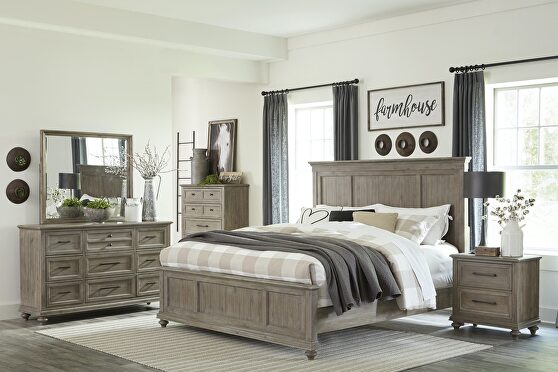 Driftwood light brown finish solid transitional styling queen bed