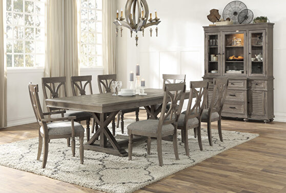 Driftwood light brown finish separate extension leaves dining table