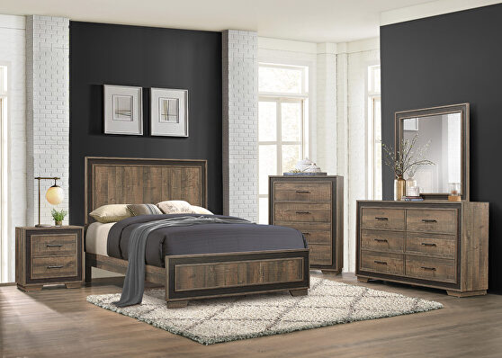 Rustic mahogany and dark ebony finish queen bed