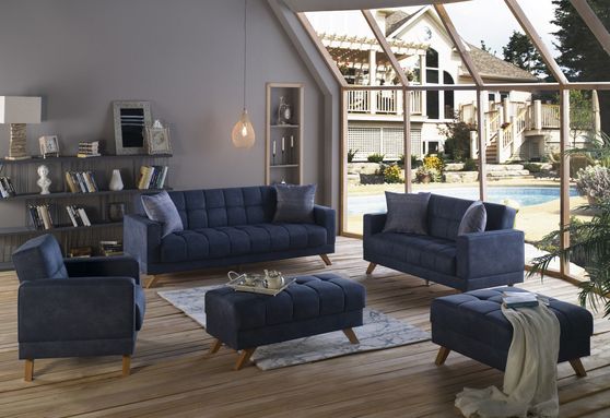 Contemporary stylish blue fabric sofa/w storage