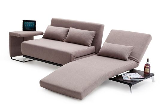 Stationary ultra-modern beige sofa bed w/ tables