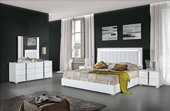 White high gloss finish contemporary king bed