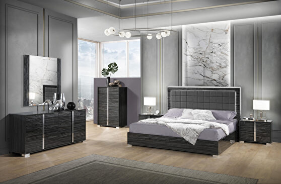 Glossy gray finish contemporary king bed