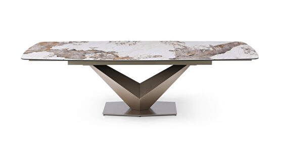 Ceramic top extension table in rustic industrial modern design