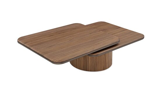Rotatable wood top coffee table in walnut