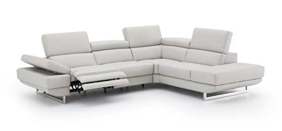 Silver gray leather left-facing power recliner sectional sofa