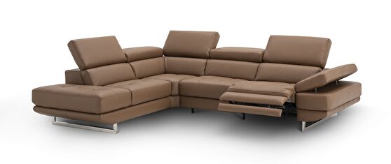 Caramel leather left-facing power recliner sectional sofa
