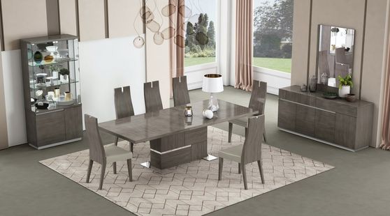 Contemporary gray laquer dining table w/ extension