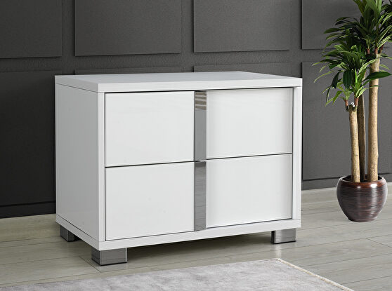 Contemporary sleek stylish white / chrome nightstand