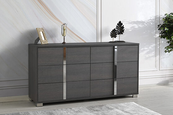 Contemporary sleek stylish gray / chrome dresser