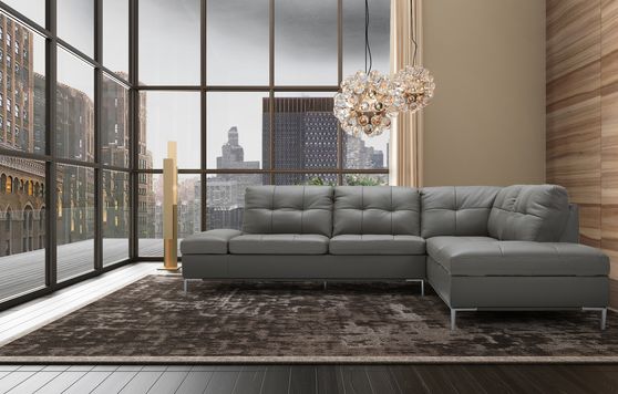 Modern stitched leather sectional with storage in gray