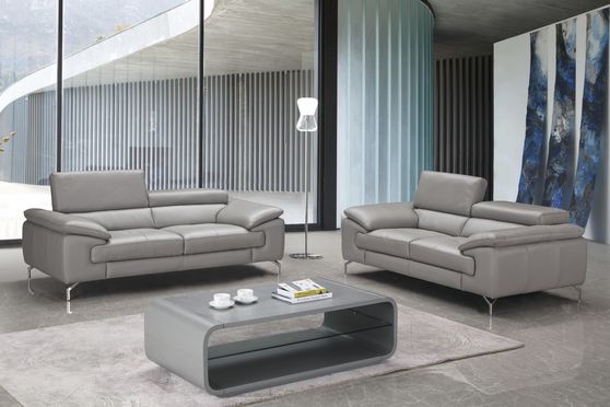 Modern adjustable headrest gray Italian leather sofa