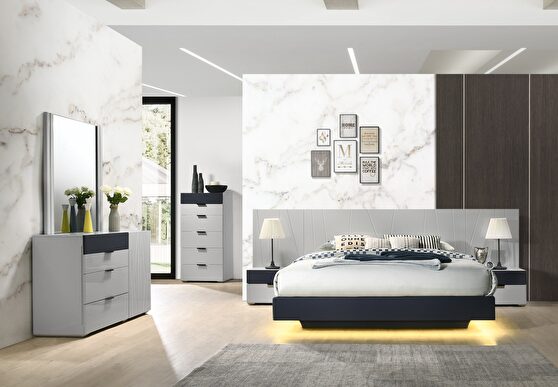 Low-profile quality light gray bedroom in king size