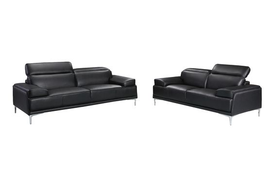 Modern stylish adjustable headrest black leather sofa