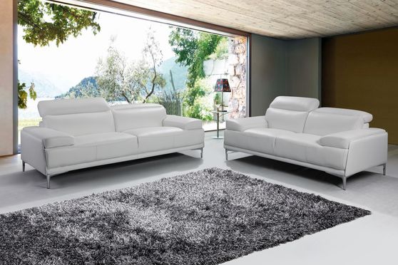 Modern stylish adjustable headrest white leather sofa