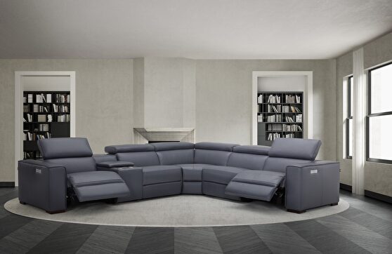 Full Italian leather recliner sectional in blue/gray