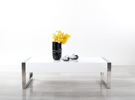 White high gloss coffee table w/ chrome side legs