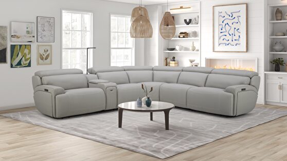 Gray premium leather recliner sectional