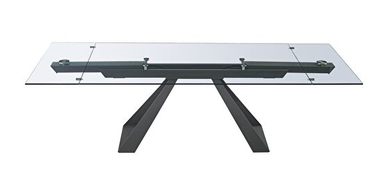 Clear glass extension dining table w/ gray gunmetal base
