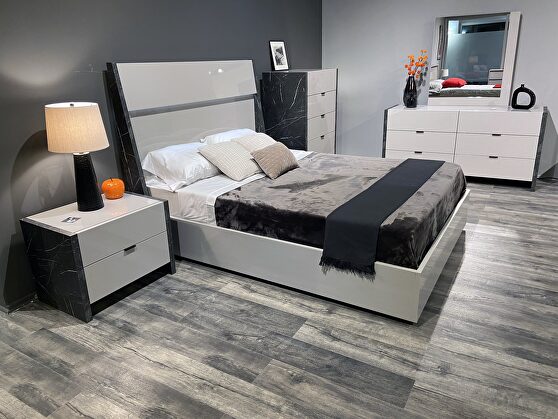 Gray contemporary stylish king bed w/ led in headboard