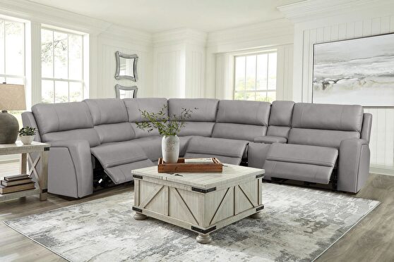 Grey leather premium reclining sofa