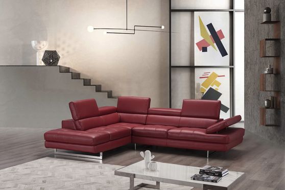 Adjustable armrests compact red leather sectional