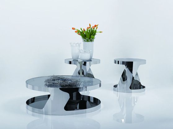 Steel / glass low round modern coffee table
