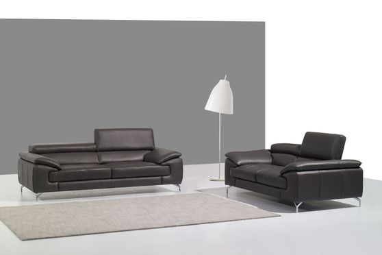 Gray Italian leather sofa w/ adjustable headrests