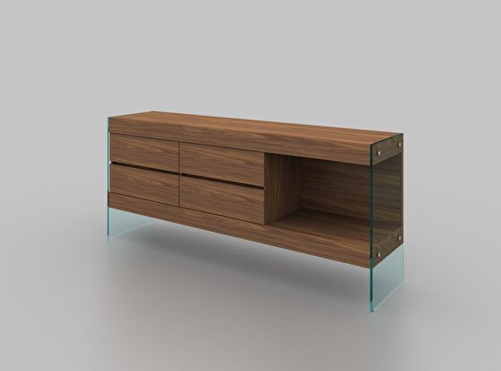 Glass legs/ walnut finish server / display / buffet