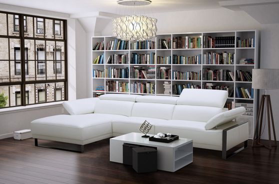 White leather low-profile sectional sofa