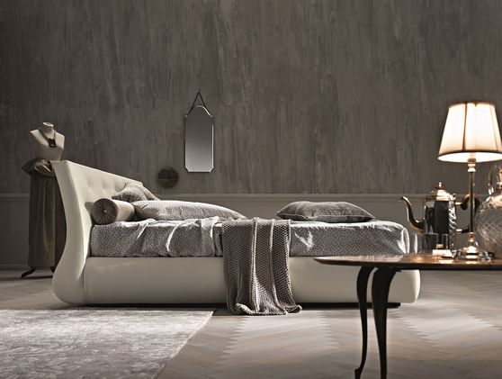 Storage eco-leather tufted headboard bed