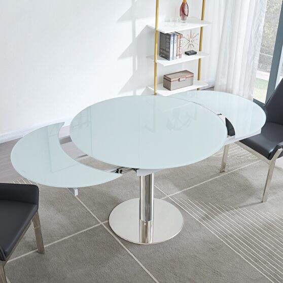 Frosted glass round top glass table w/ extensions
