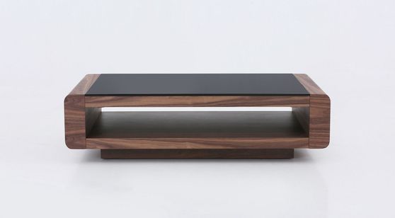 Dark walnut / black glass top modern coffee table