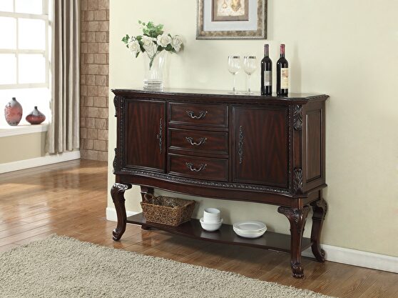 Traditional 1-pc rich brown finish storage side board antique cabriole legs living room furniture