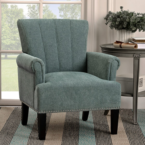Accent rivet tufted polyester armchair, mint green