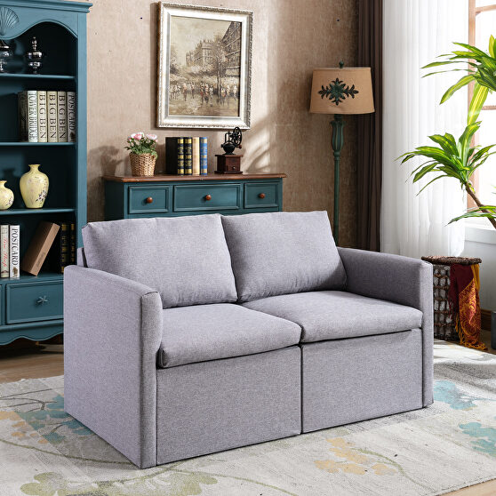 2-seat sofa couch with modern gray linen fabric