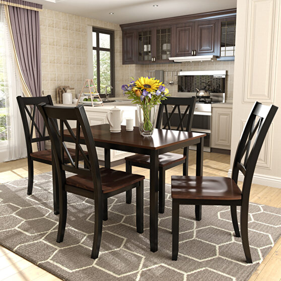 Black/ cherry 5-piece dining table set home kitchen table and chairs wood dining set