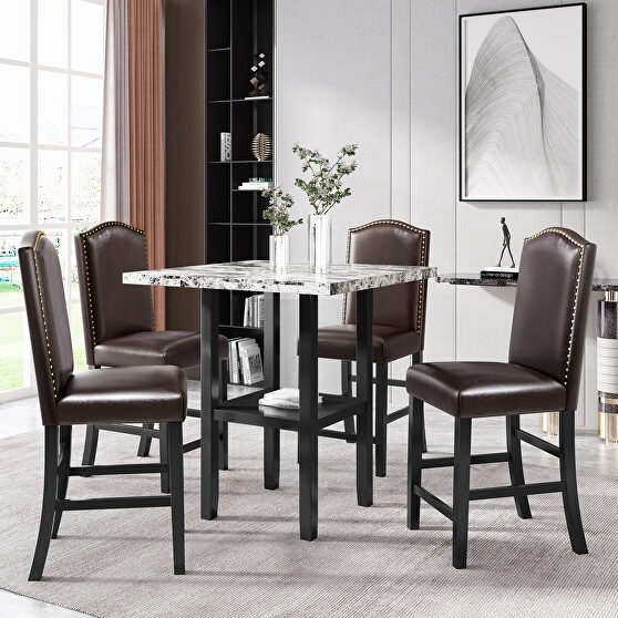 5 piece dining set with gray table and brown matching chairs