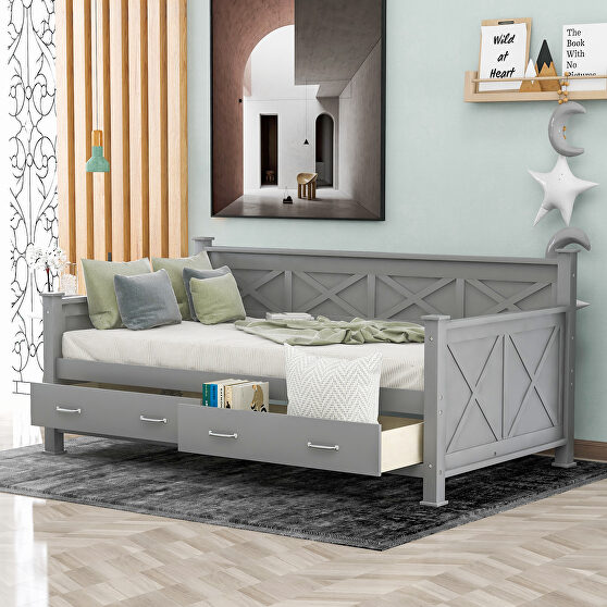 Modern and rustic casual style twin size daybed with 2 large drawers