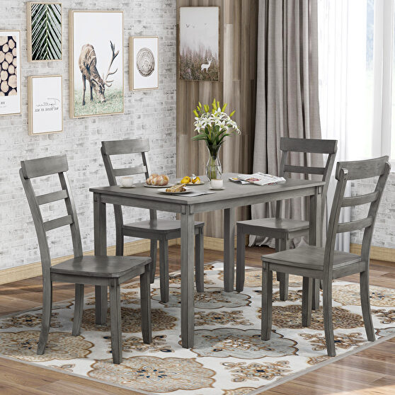 Gray 5-piece kitchen dining table set wood table and chairs set