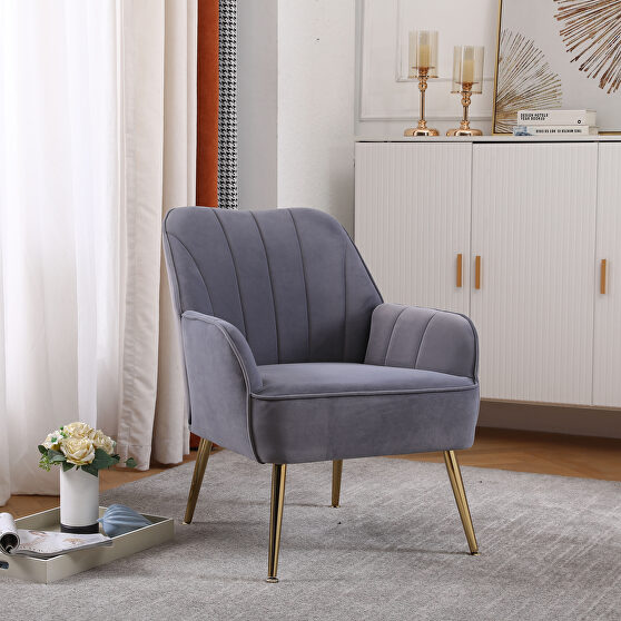 Gray velvet modern mid-century chair