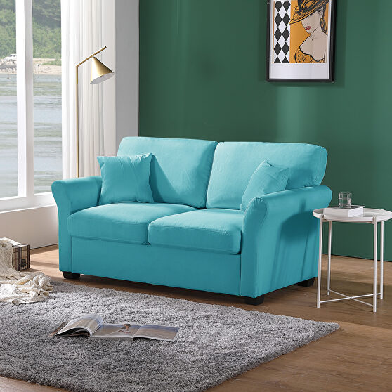 Blue color linen fabric relax lounge loveseat