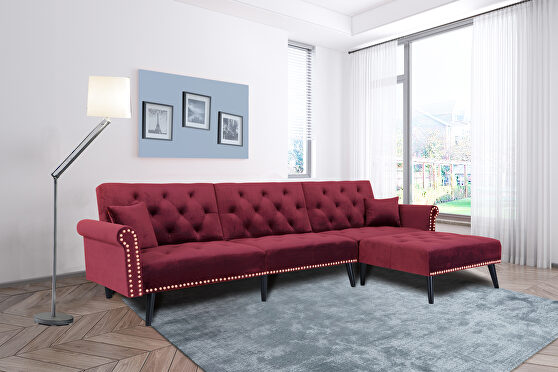Convertible sofa bed sleeper wine red velvet