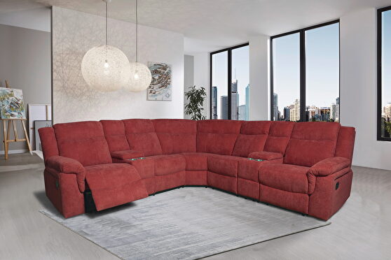 Mannual motion sofa red fabric