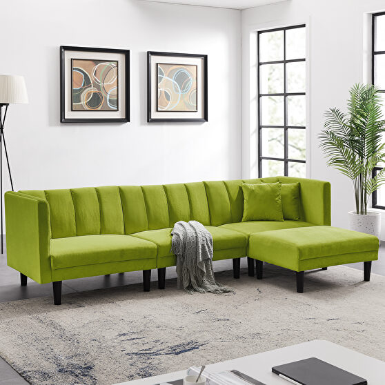 Reversible sectional sofa sleeper with 2 pillows light green velvet