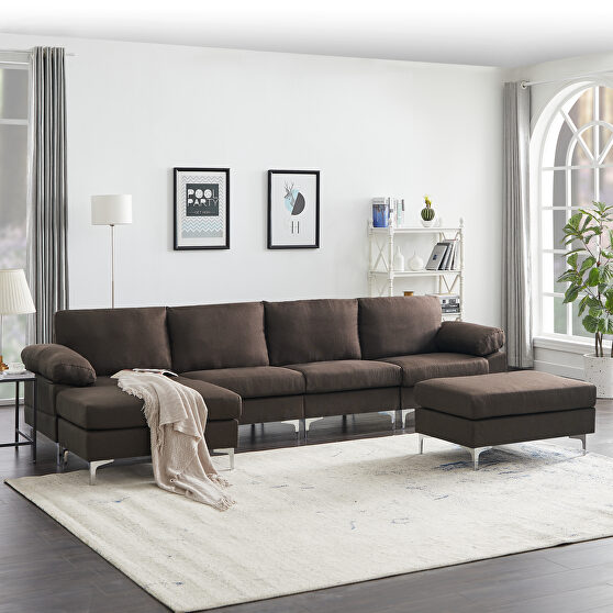 Brown linen fabric sectional sofa