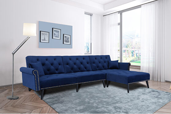 Convertible sofa bed sleeper navy blue velvet